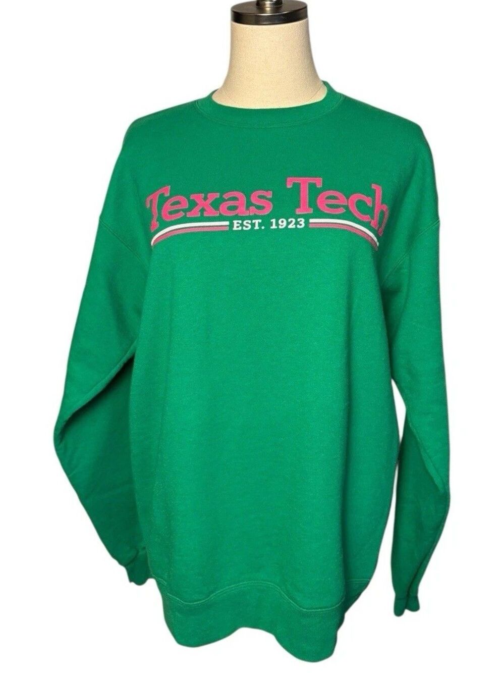 Texas Tech Crewneck Sweatshirt Green Pink Retro Ladies M